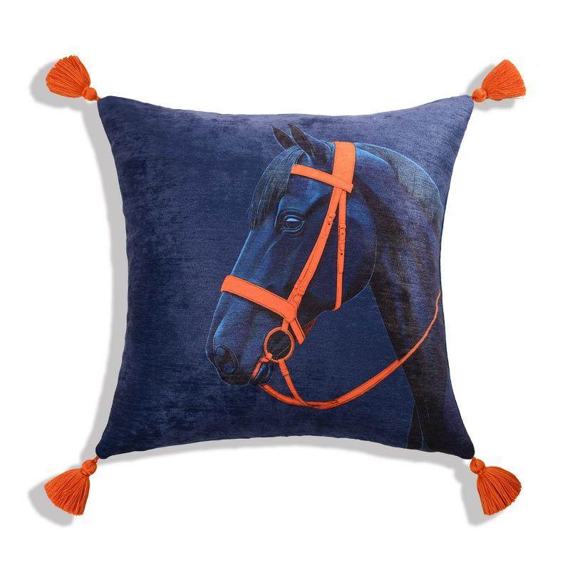 轻ZTN奢时尚雪尼尔双面印花方抱枕复护古流苏蓝色骏马沙发枕腰靠,淘宝优惠券,粉丝福利购,淘宝优惠卷