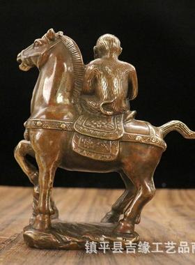 仿古饰器马上封铜猴当朝一品仿古旧铜器家居桌WKL面做装摆件