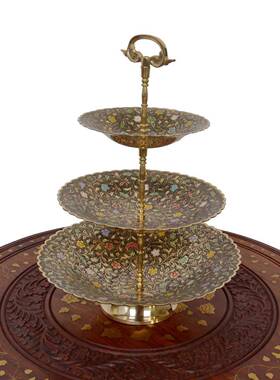 UUM三层双层件水果盘度进口工艺酒品店吧台铜摆印家居客厅装饰品