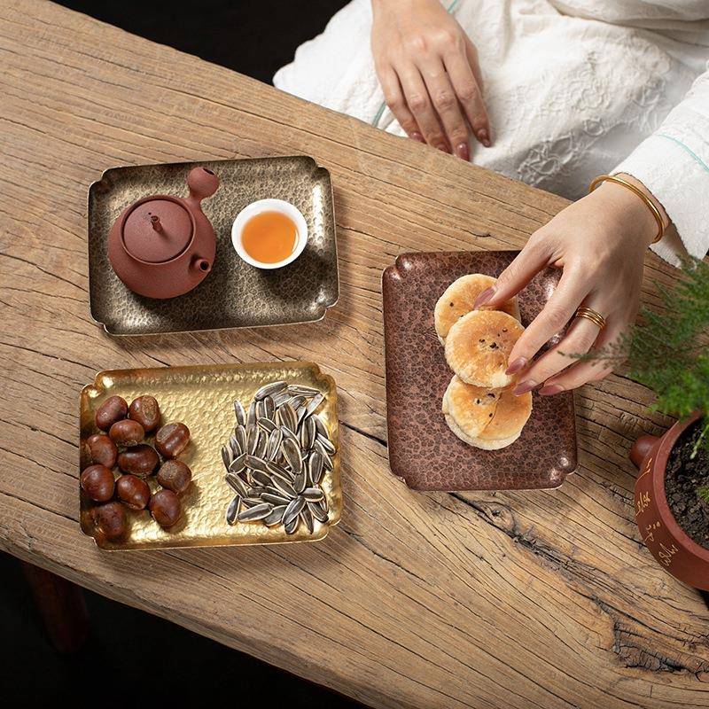 手工锤纹座古壶承干泡台复风中式茶壶底壶铜39托养壶垫茶点心铜托 - 图1