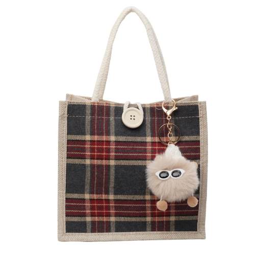 上班式包包女时尚亚麻帆布包女洋气百搭单肩手提袋子 - 图3