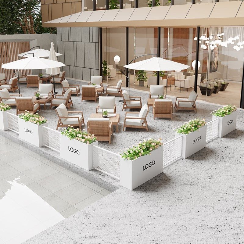 户外白色花箱围栏隔断镀锌板商业街咖啡店奶茶店铁艺庭院户外栅栏,淘宝优惠券,粉丝福利购,淘宝优惠卷