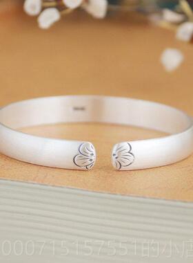 正品纯银手镯女梅花999足银复古族实心开口民光风哑简妈约年轻款