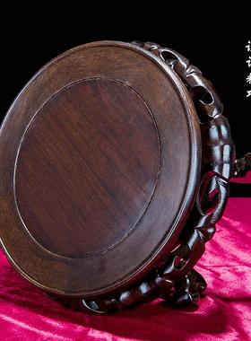 花盆鱼缸底座托架佛像奇石头摆件工艺品垫高底座缸架实木托盘圆形