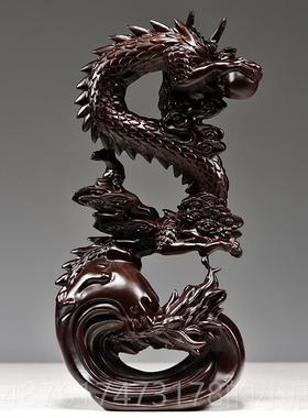 正品纯木龙摆件檀木盘龙吉祥物青龙黑年生肖实木质雕角刻木头补工