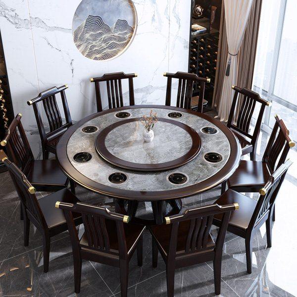 实木岩板餐桌椅组合带一人一锅电磁炉一体家用圆形大圆桌小火锅桌,淘宝优惠券,粉丝福利购,淘宝优惠卷