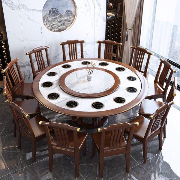 实木岩板餐桌椅组合带一人一锅电磁炉一体家用圆形大圆桌小火锅桌,淘宝优惠券,粉丝福利购,淘宝优惠卷