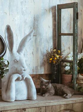 田园兔子动物摆件卡通可爱工艺品家居客厅花园庭院装饰树脂摆件