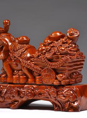 大梨木花雕大象摆实木质雕刻象中式家居饰品办公桌送礼桌TQ-886面