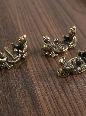 黄铜茶道棋道琴道老人小摆件家居办公室书房桌面创意纯铜铜器