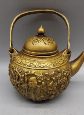 黄铜壶百子祝寿酒壶铜壶贺寿铜茶壶酒壶祝寿寿星酒壶铜壶