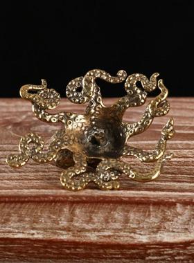 黄铜章鱼八方纳财铜茶宠摆件纯铜家居办公桌面小摆件古玩小铜器