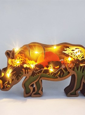 北美森林动物家居装饰木质摆件工艺品创意狼图腾木制雕刻大象亲子