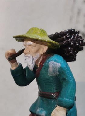 中式桌面微景观摆件古代人物装饰山石盆景江南农家乌篷船捕鱼渔夫