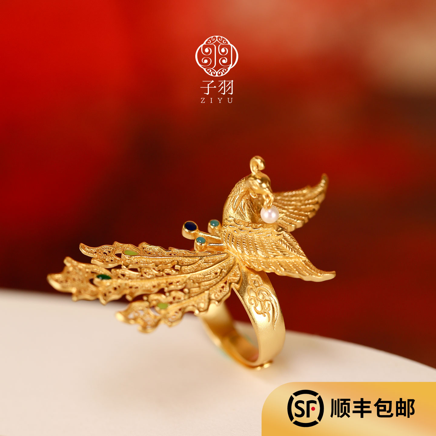 Phoenix intangible cultural heritage filigree sterling silver enamel ring for women