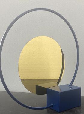 现代件轻何奢面蓝色金属拼接屏风摆几样板LER房桌售楼处客厅玄关