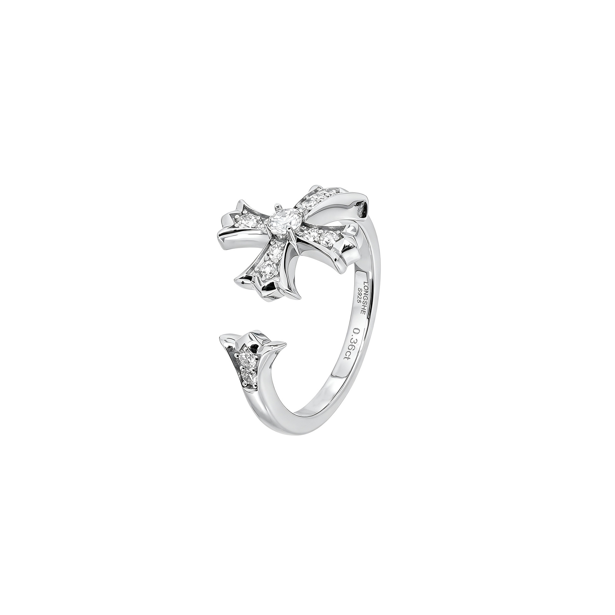 Dragon Snake Silver Cross Open Adjustable Diamond Ring