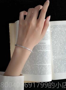 高档秋叶夏花银手镯女《归原纯99》足银素面闭口古法细镯子9实心
