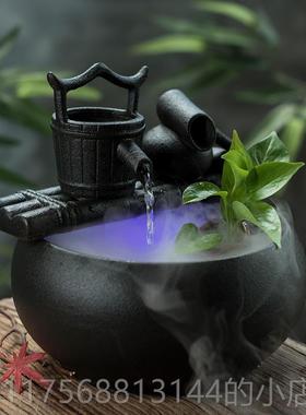 正品陶迷家用加陶瓷流水器客厅泉湿桌器鱼缸面办公室风水喷招财摆