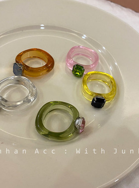 ARGEM GEM/阿根鉴不规则彩色水钻宝石女戒指气质甜美指环南红戒指