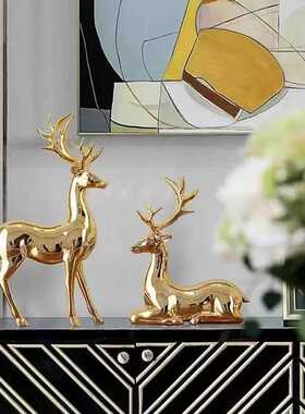 创意ABS塑料材质小号麋鹿招财摆件北欧轻奢家居客厅玄关