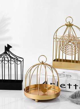 北欧金属蚊香盘 创意夏日卧室简约铁艺金色鸟笼 蚊香架 铁艺摆件