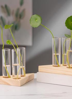 简约梯形水培木架花瓶水养植物插花玻璃花瓶摆件桌面摆件绿萝