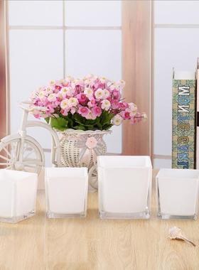 黑色白色电镀银色四方方形水培玻璃花瓶鱼缸厚款花瓶花店婚庆家居