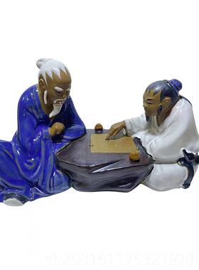 正品假山屏盆景陶瓷人物二人对下鱼棋围棋雅趣摆件池家居书桌饰风