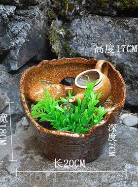 正品陶瓷工品陈欧式小瀑艺布喷泉流水加湿器家居桌面客设饰厅装小