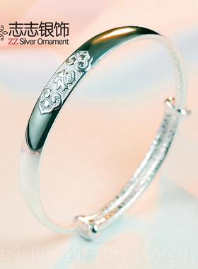 正品吉祥福纯银妈镯款9女999足银老手人传承老凤银镯子送妈银饰母