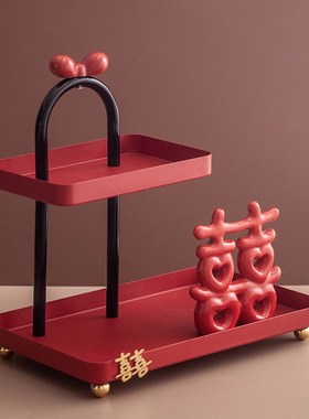 红色喜庆收纳摆件入户玄关客厅桌面装饰品门口鞋柜电视柜置物架