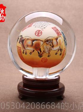 正品牛图年摆件五创意礼品中国风内画桌球送领导特色办牛公室面