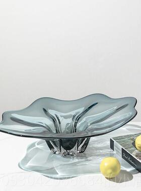 正品代轻奢玻璃大果盘设计师客厅茶摆件样板间软桌面收现纳托 装