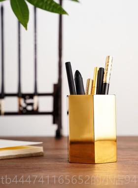 高档铜圆纸笔筒圆新形办公室黄桌面摆件手工艺品创意镇教师节年礼