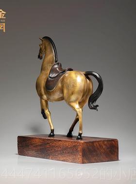 高档《上金安》金岁马月全黄办铜马摆件工艺品铜器公室书房铜桌面