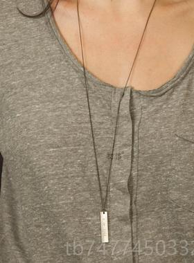新款长方牌项链 定刻字长款牌男T恤外纯银项搭链女毛制衣吊链情侣