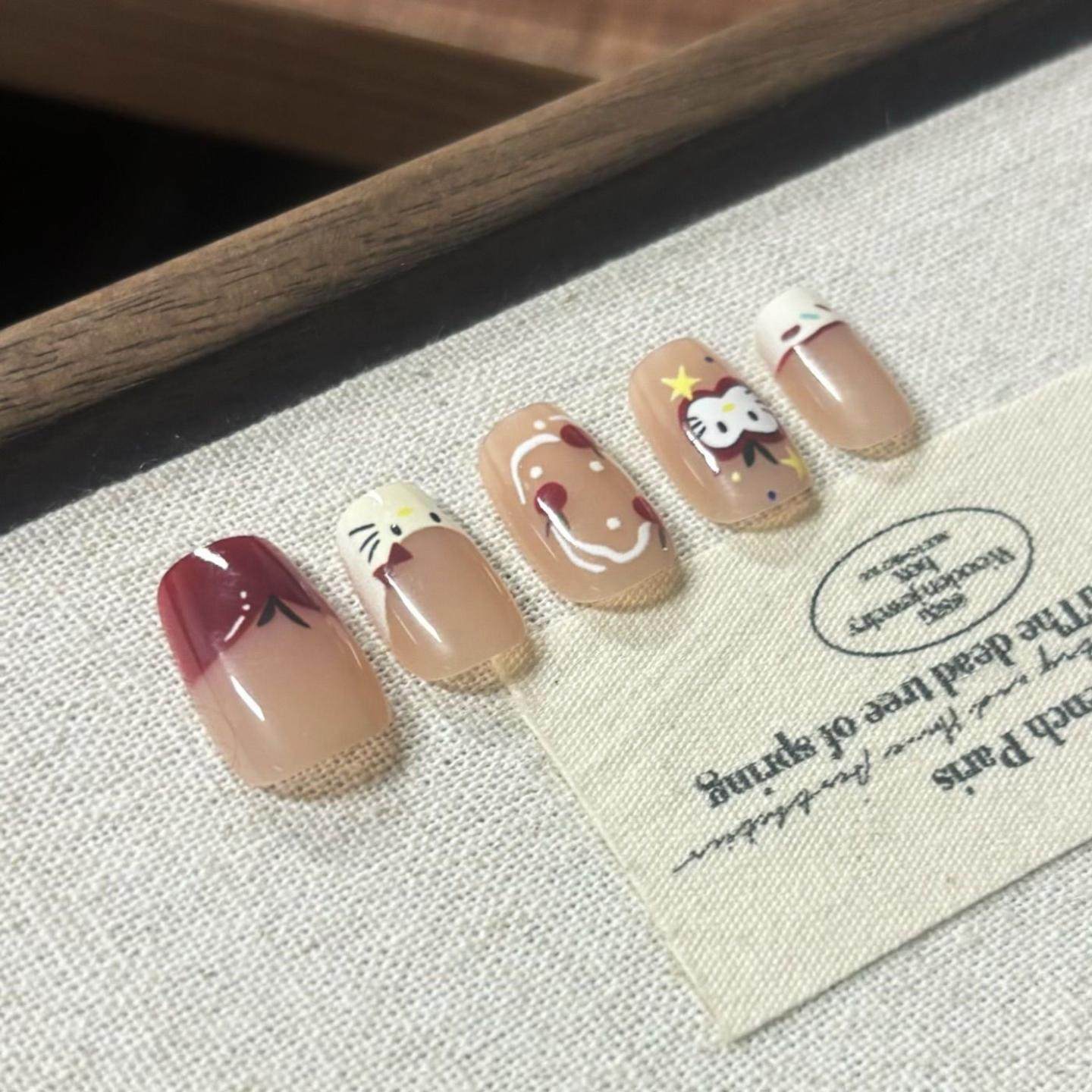 超可爱苹果kitty显白儿童穿戴甲美甲可拆卸短甲片手工甜妹ins手绘,淘宝优惠券,粉丝福利购,淘宝优惠卷