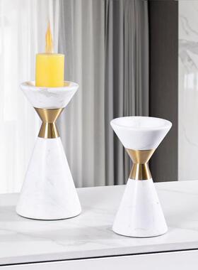 天然大理烛石台摆件DZ021样板间客厅软装饰摆品烛金属台桌面设书