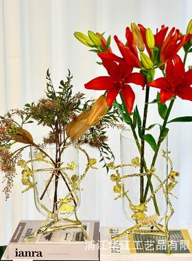 北欧客厅金属花瓶摆件办公室玄关室内餐桌现代花枝插花瓶工艺品