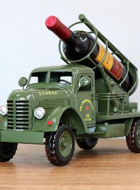 复古铁皮酒架军车模型家居摆件车模纸抽盒老式解放卡车创意装饰品