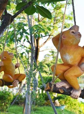 园户园外林景观物雕塑花庭院猴子别墅院动子田园仿真猴子树上挂件