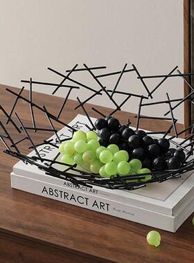 奢现代创意轻手工黑色属线型鸟巢果金收纳摆设盘家居茶几软CRY装