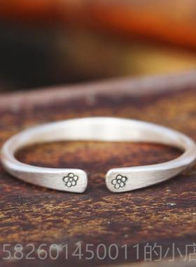 高档999纯银手工原创设计心梅磨砂法覆古古花实手镯送女友闺蜜