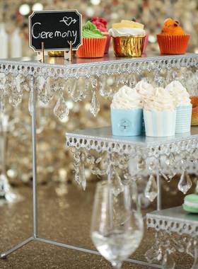 欧式金晶属蛋糕长形三层WB-CHDLR铁艺架婚庆甜品摆件水金色展架方