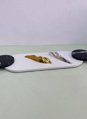 简欧轻大饰理石把WNL手奢托盘样板间客厅桌面家居纳皮革收装品