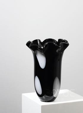 中古风创插意现代简约黑色花瓣口琉璃瓶花创摆意艺术PZA家居客厅