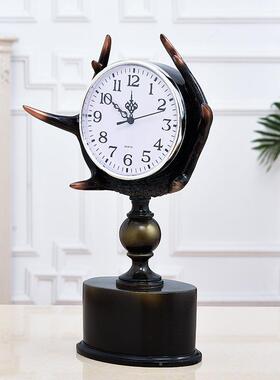 钟客台式复古台时钟钟美式工艺品C1090摆件桌厅面坐钟鹿角钟表摆