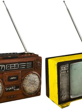 高档创桌 覆古做啡旧老意式收音机电视机模型摆件咖厅奶茶店面装