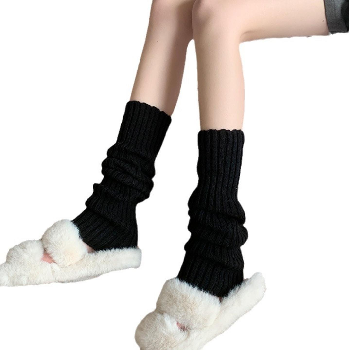 针织袜套白色毛线堆堆袜子小腿袜春夏袜子女秋冬腿套薄款中筒 - 图3